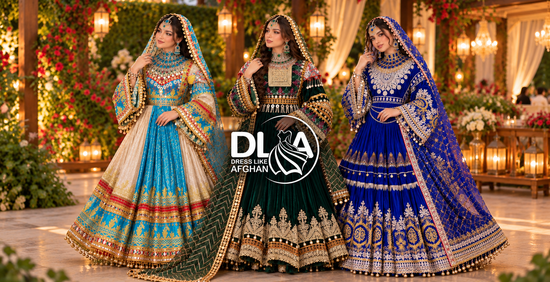Afghan Dresses in a Garden Pavilion