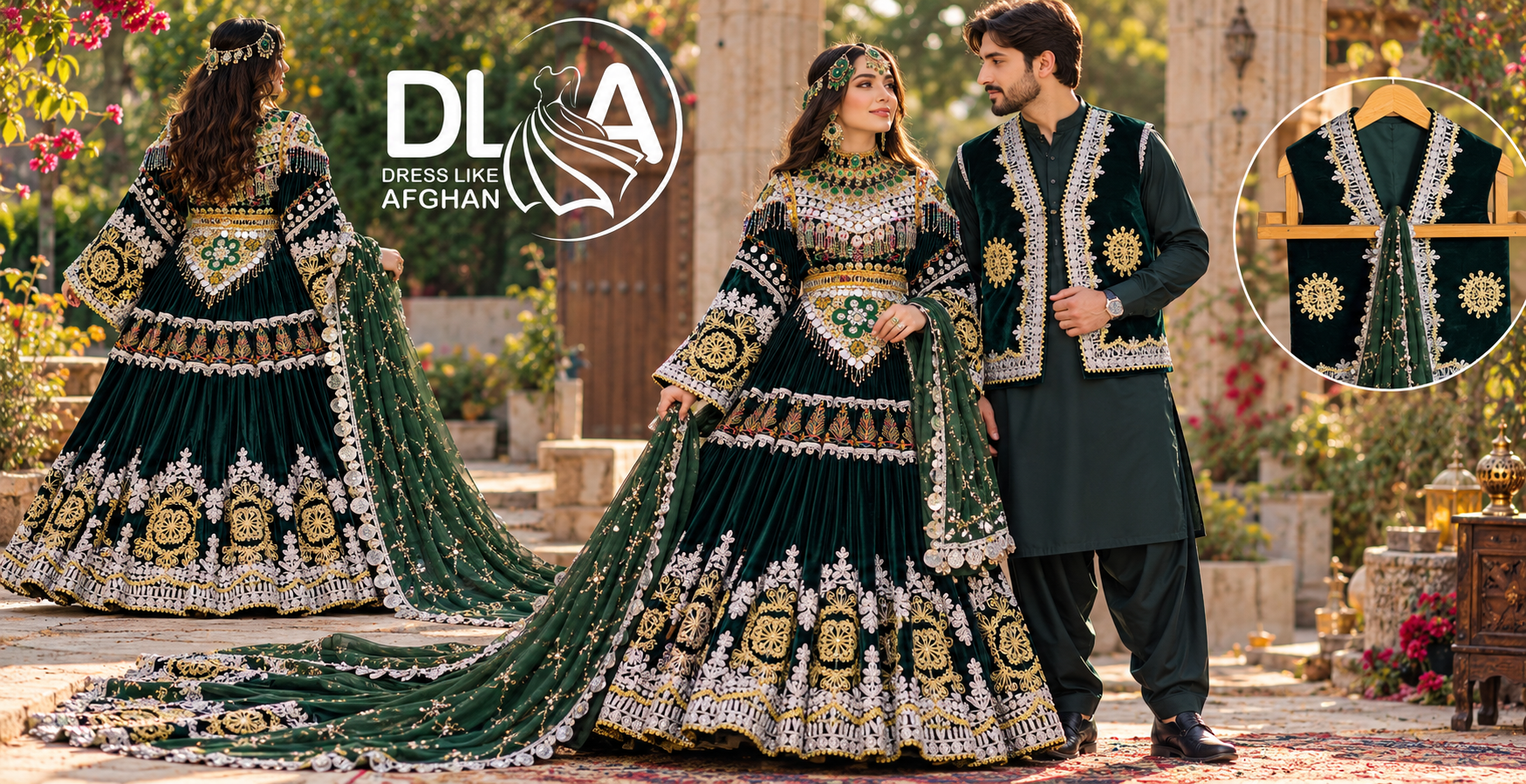 Emerald Afghan Couture Garden Editorial